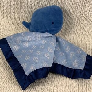 Cloud Island Baby Blue Whale Security Blanket Anchor Print Satin Trim Lovey